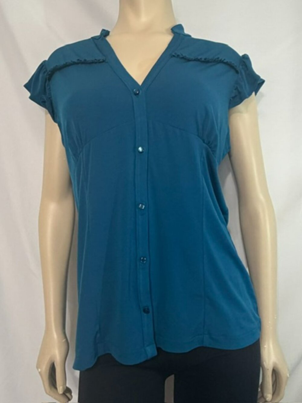 Merona stretch Teal blouse w/ flutter sleeves Size XL